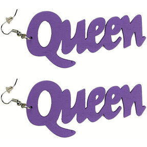 Queen Wood Dangle Pierced Earrings-Purple