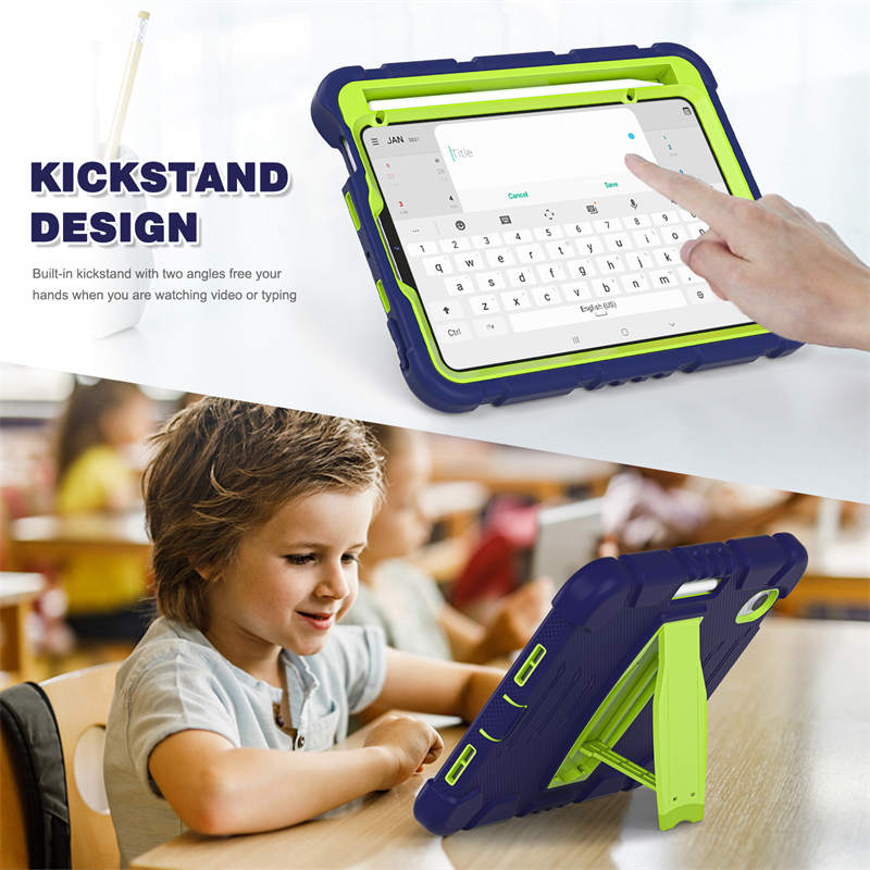 KingKong iPad Case For iPad Mini 6 Three-Layer Hybrid Protective Case With Holder-NavyLime