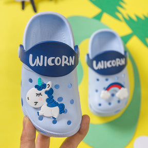 Unicorn Cartoon Childrens Beach Sandals Summer Toddler Boys Girls Slippers-Blue