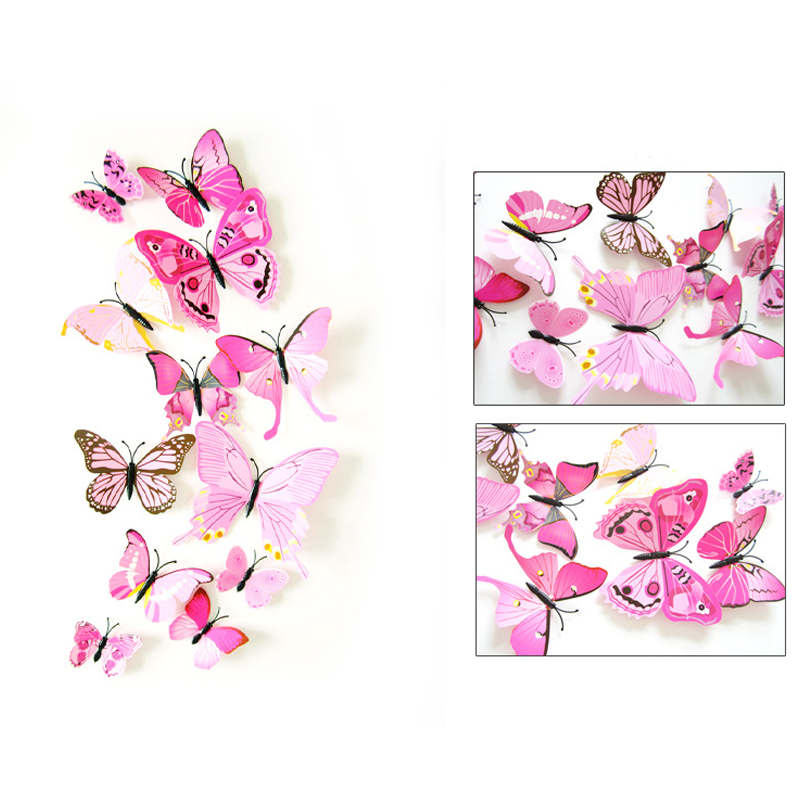 3D Vivid Butterfly Wall Stickers Fridge Magnet Decoration for Room Background-H003 Pink