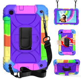 Rainbow iPad Case Kickstand/Hand+Neck Strap+Pencil Holder For iPad 7 10.2 2019-Rainbow&Purple