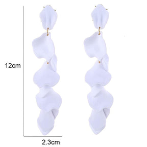 Long Drop Rose Petal Earrings for Women and Girls-White