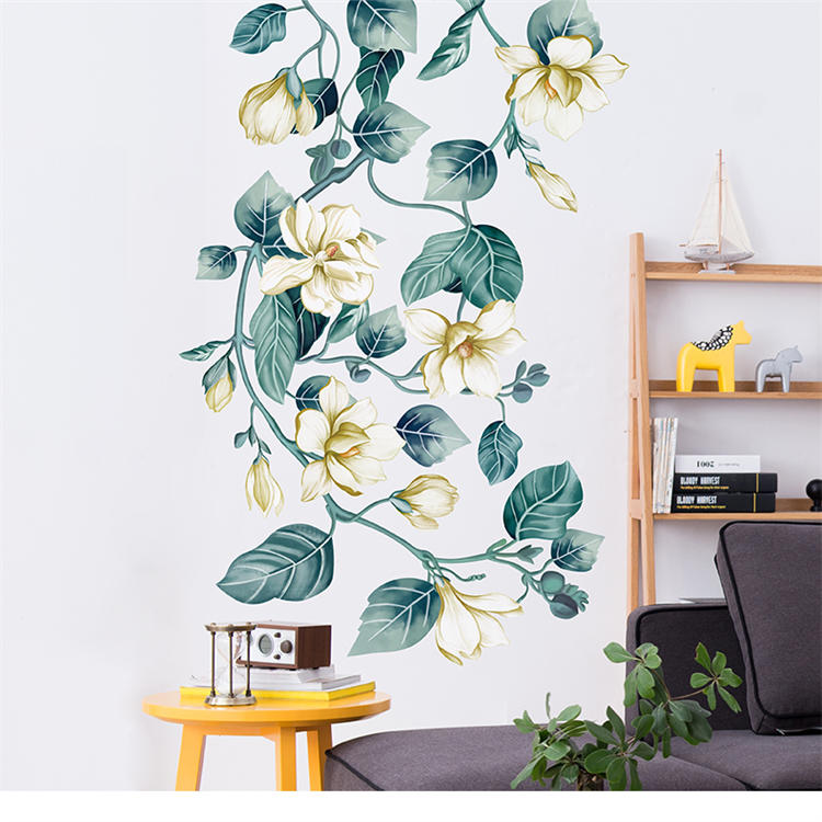 Removable DIY 3D Flower Vine White Floral Leaf Art Decor Wall Sticker Living Room