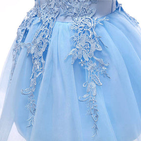 Princess Flower Girl Lace Dress Pageant Kids Christmas Party Dresses-Light Blue