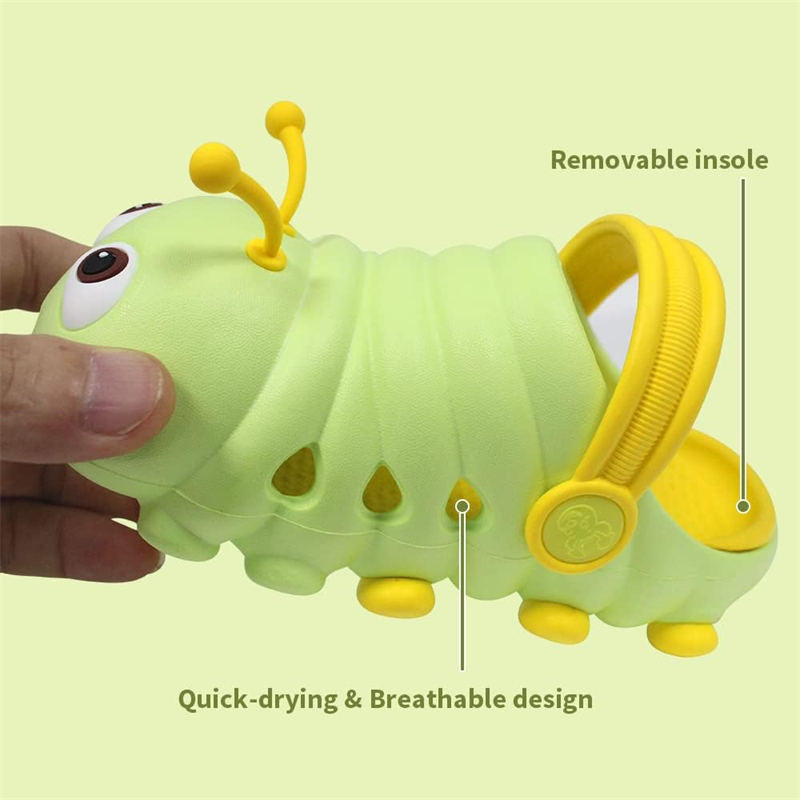 Kids Cute Caterpillar Clogs Lightweight Beach Water Slippers-Light Green