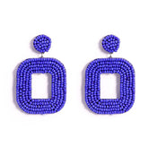 Square Hoop Dangle Beaded Earrings-Sapphire