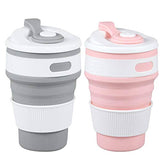 2 Pack 350ml Silicone Collapsible Travel Mug with Lid-Gray Pink