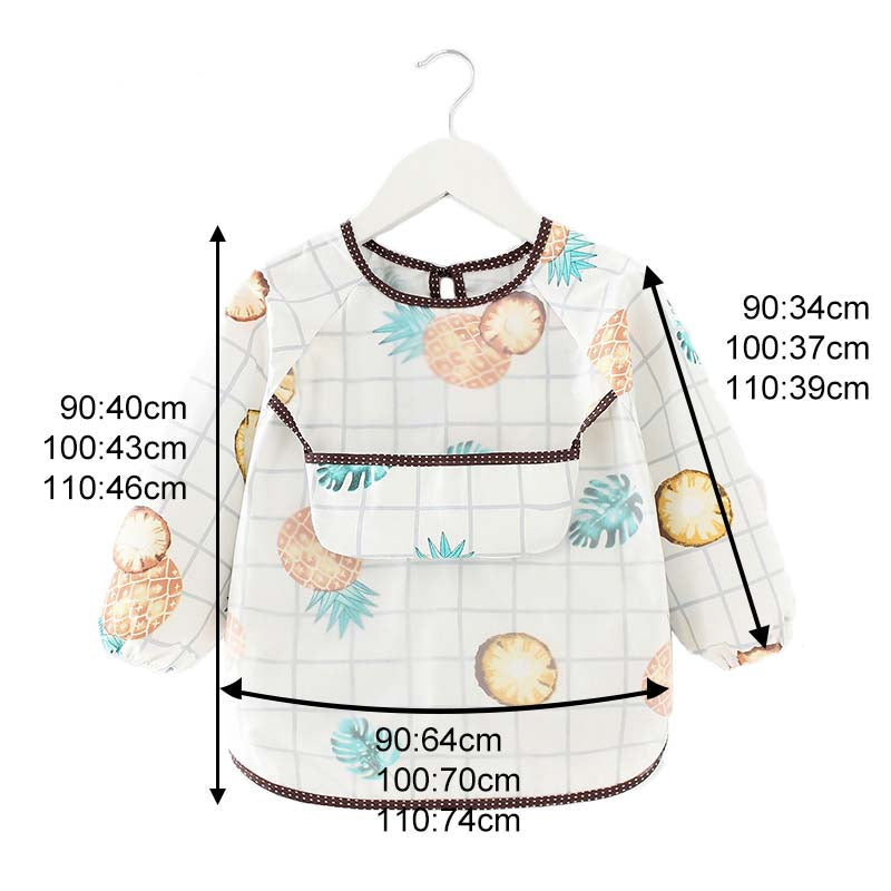 Kids Waterproof Art Smock Cartoon Long Sleeve Aprons with Bib-Pineapple