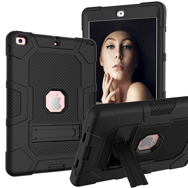 B3 Robot iPad Case Silicone Shockproof Protective Stand Cover For New iPad 9.7 2017/2018-Black&Black