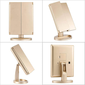 Home & LivingTri-Fold Lighted Vanity Mirror with 22 LED Lights 3X/2X/10X Magnification Make Up Mirror-Champange