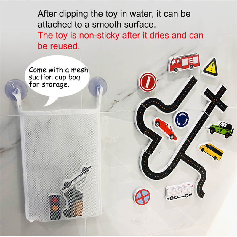 23Pcs Vehicles Foam Toddlers Bath Toys Educational Floating Toys with Suction Cup Storage Mesh Bag