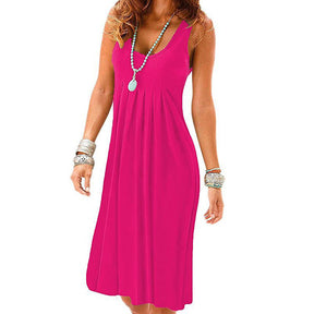 Summer Beach Tank Dresses Sleeveless Tunic Long Dress-RoseRed