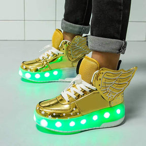 Kids LED Light Up Shoes High top Dancing Sneakers for Boys Girls-Golden