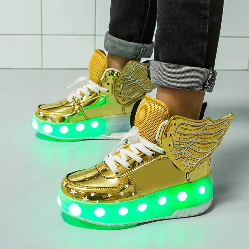 Kids LED Light Up Shoes High top Dancing Sneakers for Boys Girls-Golden