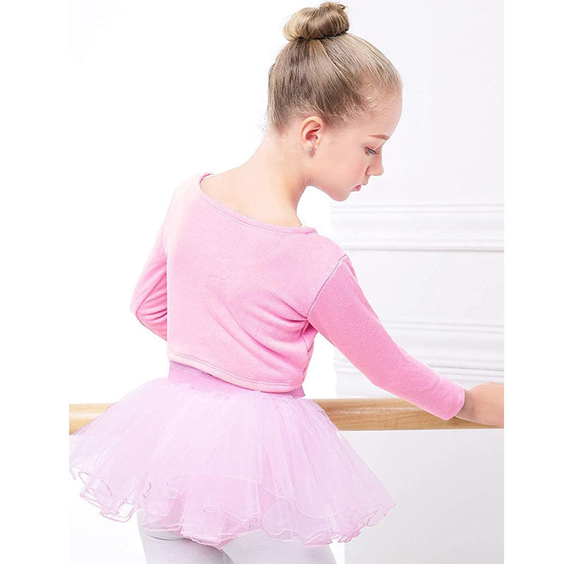 Kids Long Sleeve Wrap Tops Leotards for Girls Dance Ballet Cardigan Bolero-Pink