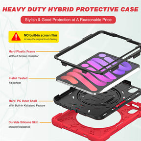 iPad Shockproof Case For iPad Mini 6 With Pencil Holder Kickstand/Shoulder Strap-Red