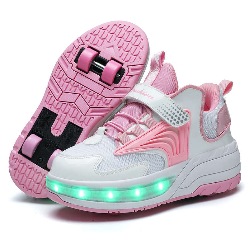 Ultralight Sneaker Roller Skate Shoes with Quad Roller for Children-Pink