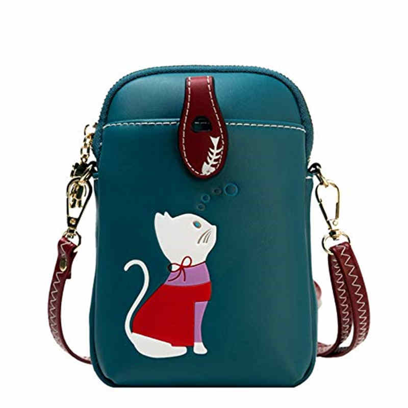 Women PU Crossbody Bag Cute Mobile Wallet-Blue