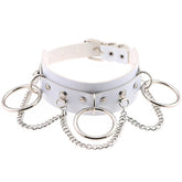 Pu Leather Choker with Black Punk Rock Rivet Collar-White