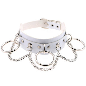 Pu Leather Choker with Black Punk Rock Rivet Collar-White