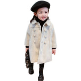 Girls Dress Coat Kids Winter Warm Jacket Button Trench Long 2-7 Years-White