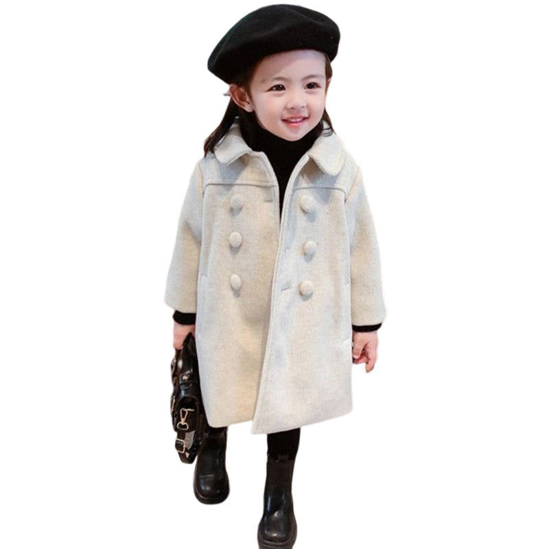 Girls Dress Coat Kids Winter Warm Jacket Button Trench Long 2-7 Years-White