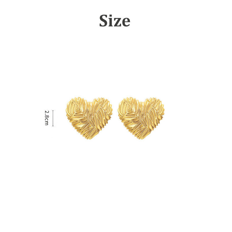 Gold Embossed Heart Clip-On Stud Earrings for Women