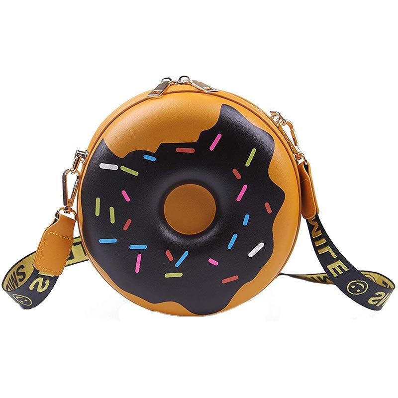 Womens Doughnut Crossbody Purse PU Shoulder Bag-Brown