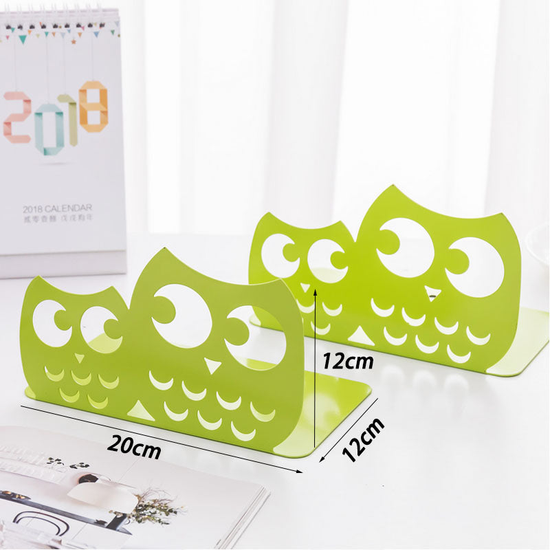 Owls Nonskid Bookends Art Desktop Organisation 1 Pair-Green