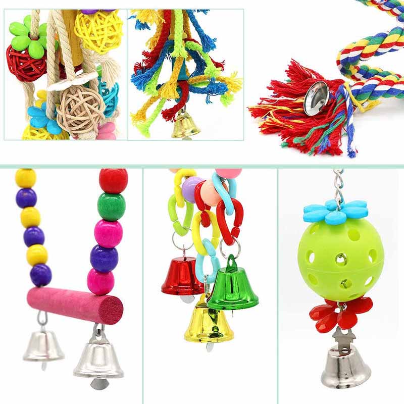 6Pcs Bird Swing Toys Parrot Chew Natural Wood and Rope Bungee Toys