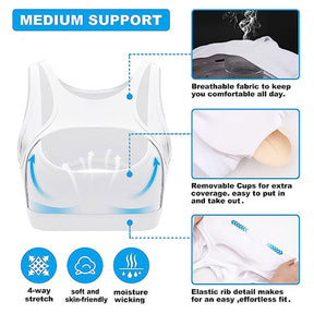 Push up Sports Bra Sexy Hollow with Removable Cups Fitness Tops-White