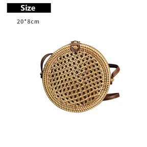 Womens Round Crossbody Rattan Bag Boho Braided Handbag-2