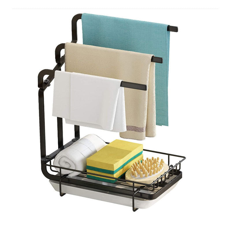 Kitchen Rag Rack with Drip Tray Stainless Steel Sink Caddy Organizer