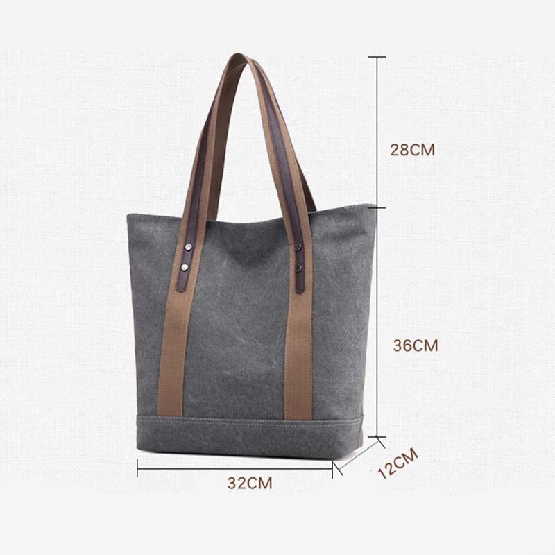 Womens Canvas Shoulder Bags Retro Casual Handbags Work Bag-Grey