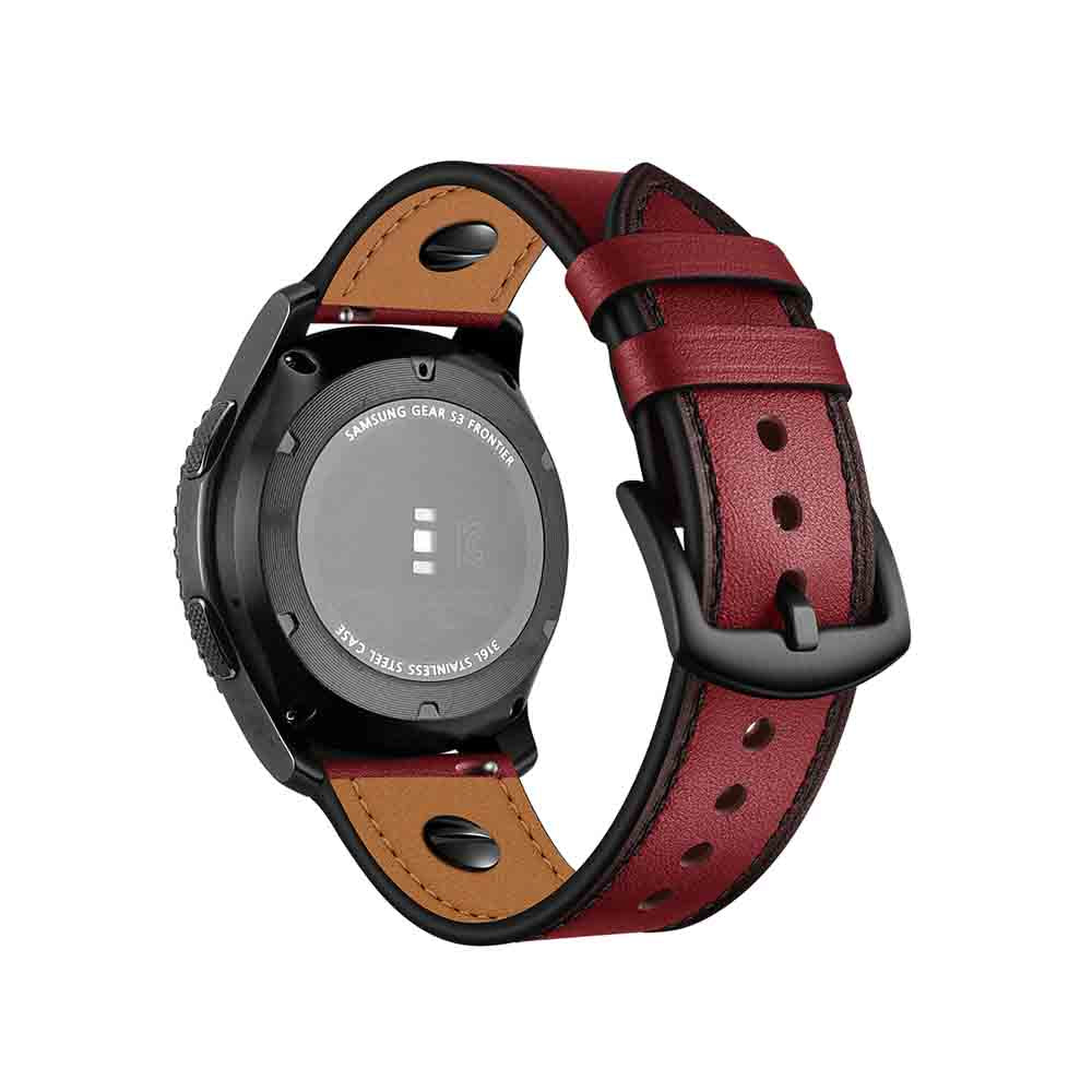 One Nail Style Leather Watch Band For Samsung Galaxy Watch 42/46mm Gear S3 Frontier/Classic(Red)