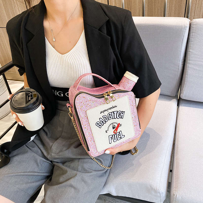 Women Fashion Sequin Crossbody Bag Fun Gasoline Handbag-Pink