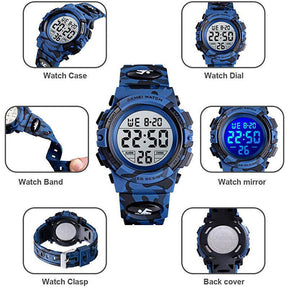 Kids Camouflage Digital Watch Outdoor Sports Waterproof Electronic Watches-DarkBlue