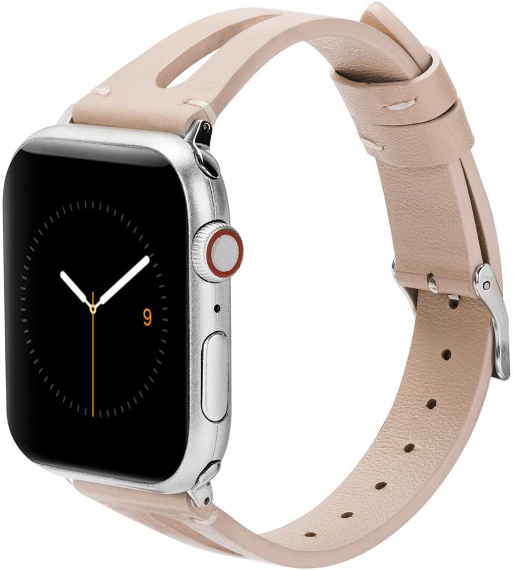 Fashion Triangle Hole Leather Watch Band For Apple Watch SE/6/5/4/3/2/1(Apricot)