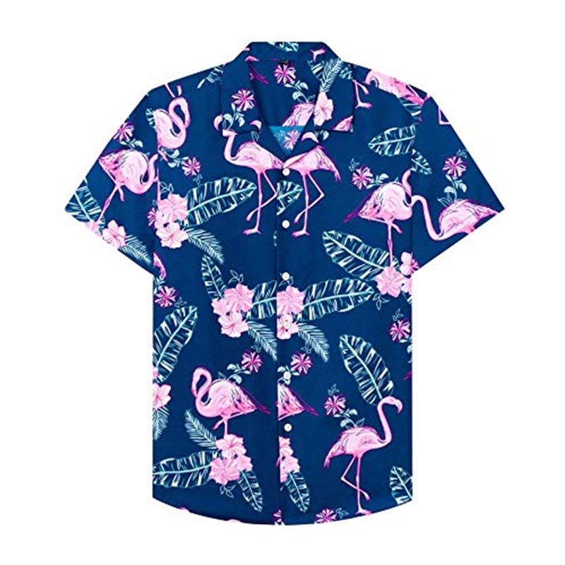Cotton Regular Fit Short Sleeve Casual Hawaiian Shirt for Men-Blue