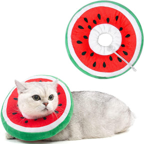 Adjustable Cat Cone Collar Soft Cute Cat Recovery Collar After Surgery-Watermelon