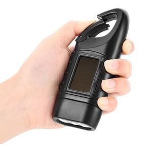 2 Pcs Hand Crank Solar Powered Flashlight Emergency Rechargeable LED Flashlight-Black