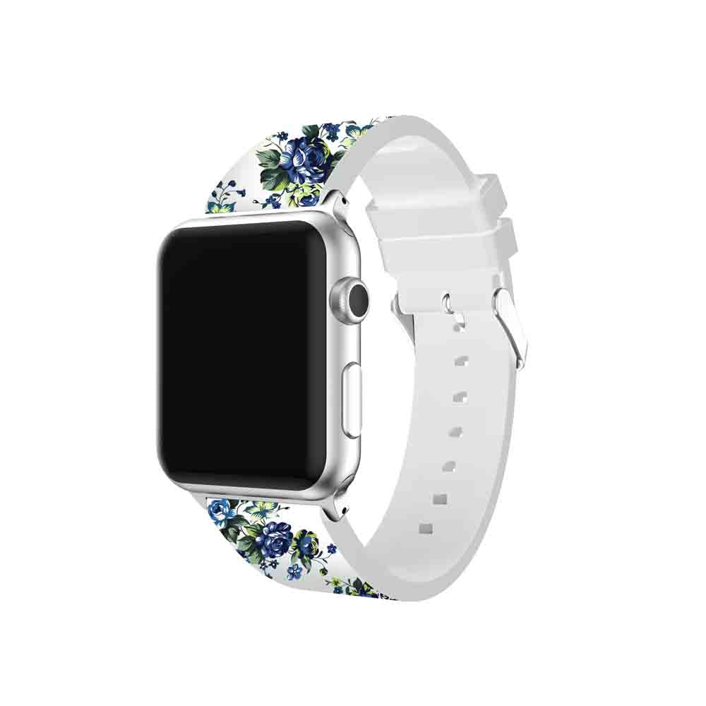 Flower Printing Silicone Watch Band For Apple Watch SE/6/5/4/3/2/1(White Green)