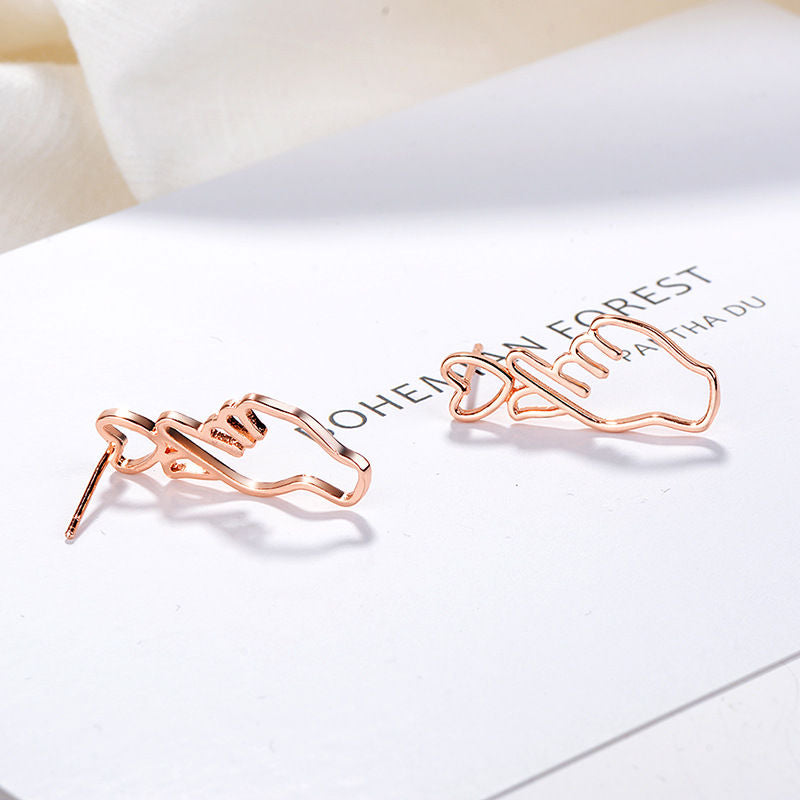 Sweet Heart Gesture Studs Earrings for Women Teen Girls-RoseGold