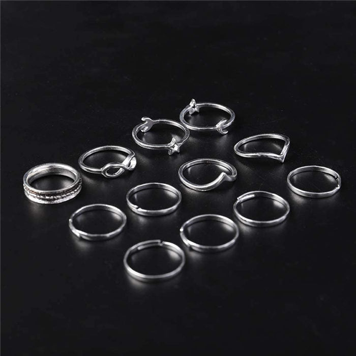 Rings for Women Teen Girls Silver Rings Womens Rings Cute Rings Stackable Rings Set (12Pcs)