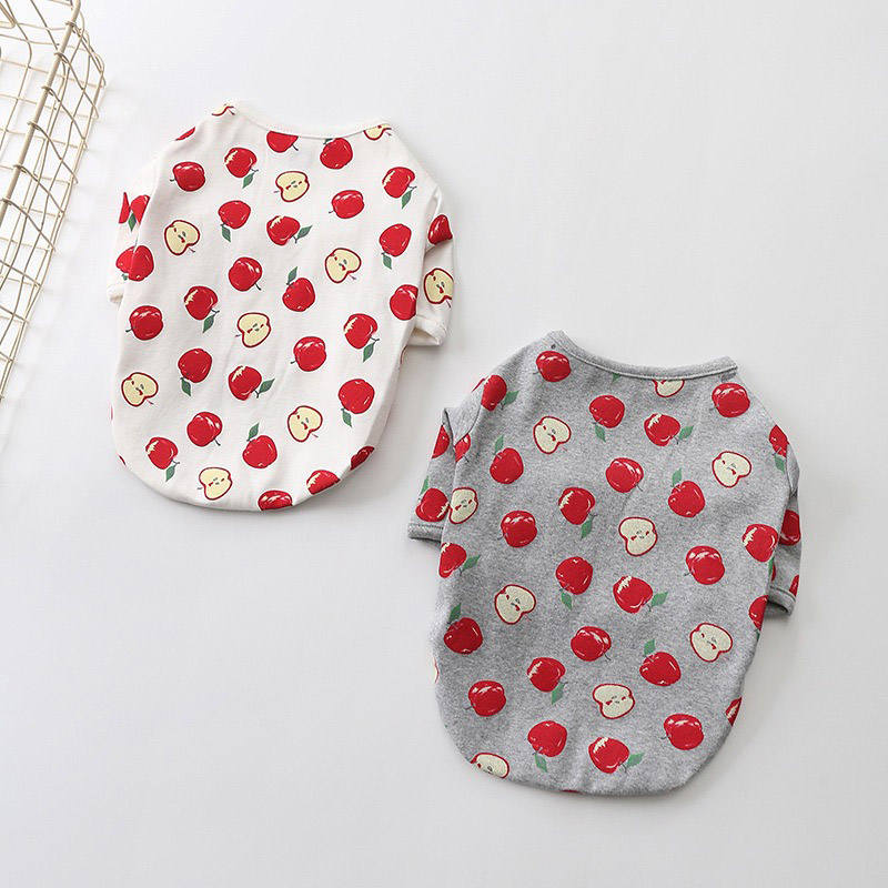 2 Pcs Puppy Shirts Apple Printed Cotton Thicken Warm Tee for Winter