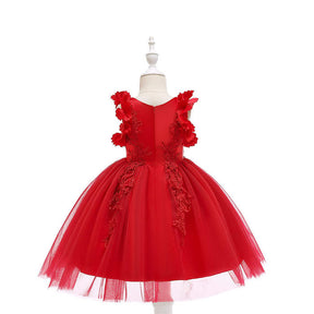 Princess Flower Girl Lace Dress Pageant Kids Christmas Party Dresses-Red