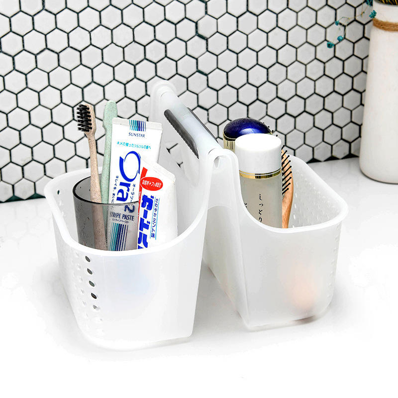 Portable Shower Caddy Basket Plastic Organizer 2 Compartments Thick Handle for Multi-use Storage for Bath and Beauty Accessories