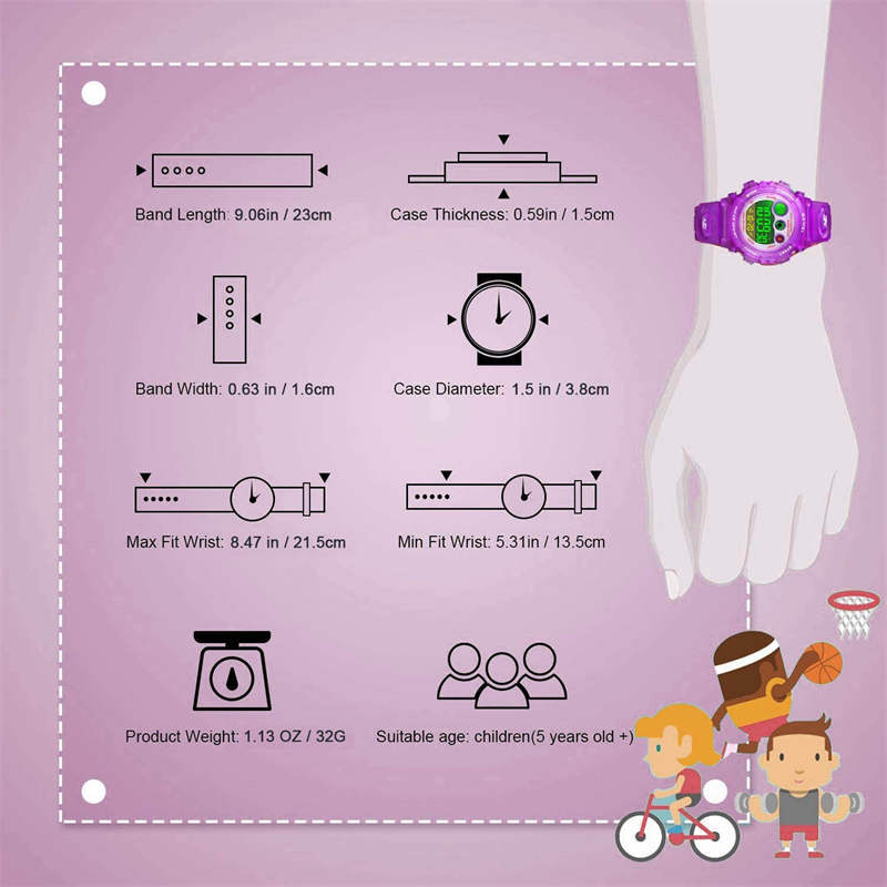 Kid Waterproof Electronic Multi Function Outdoor LED Watches-Purple