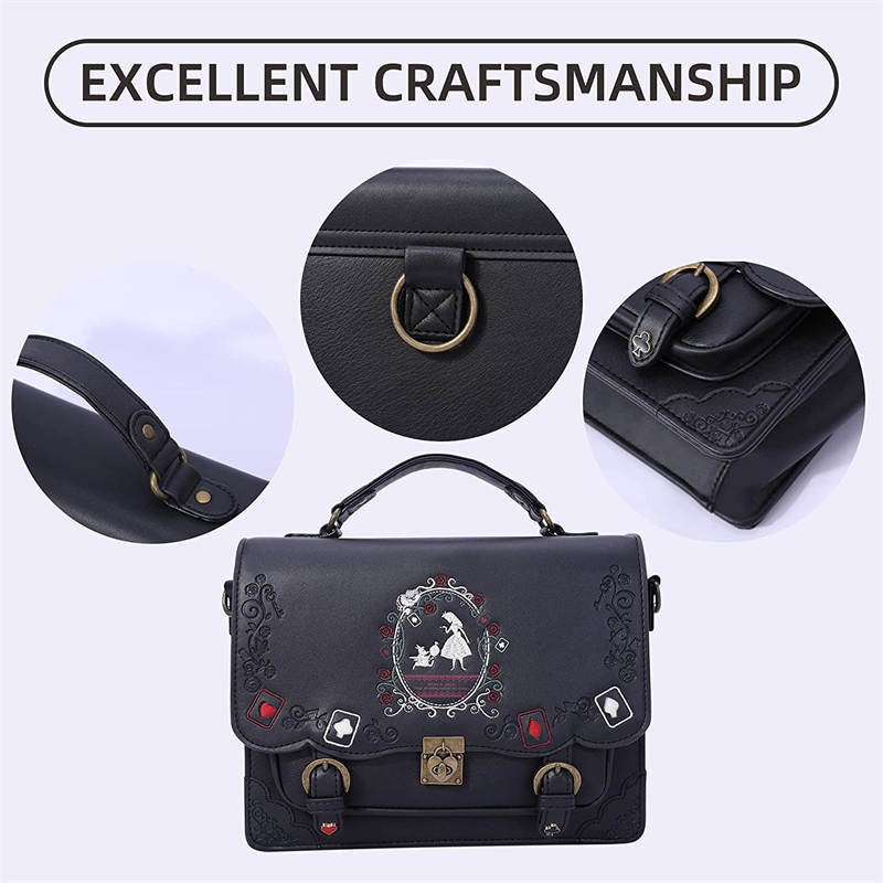 Women Vintage Messenger Bag Lolita Cute Handbags for Girls-Black