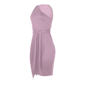 Solid Color Sleeveless Sloping Shoulder Strap Party Cocktail Dress-Purple